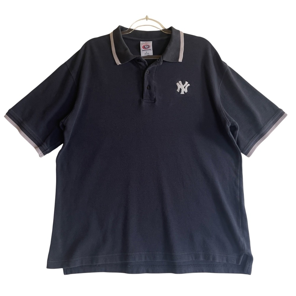 Vintage True Fan New York Yankees Polo Shirt Mens Large Navy Blue MLB
